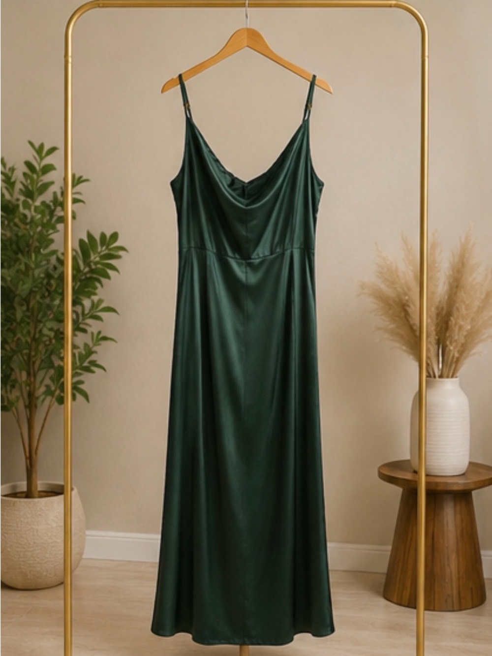 Sugarlips Emerald Satin Slip Maxi Dress
